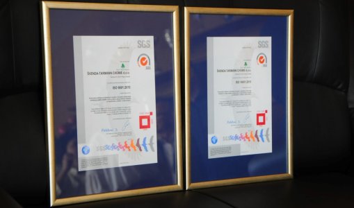 Certifikat ISO 9001:2015 jamči kvalitetu proizvodnje, a ISO 14001:2015 uspješno upravljanje zaštitom okoliša